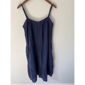Knox Rose Womens L Blue Cotton Gauze Tiered Modi Dress Smocked Back Boho Hippie
